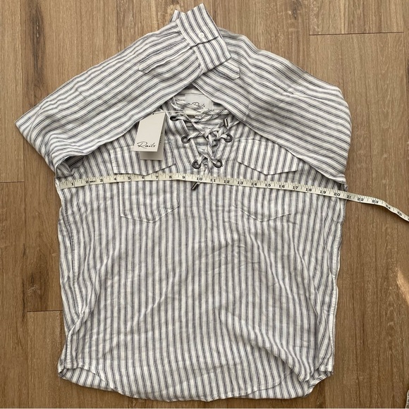 NWT Rails Matea Canela Stripe Linen Blend Lace Up Shirt Blouse Small - Picture 12 of 16